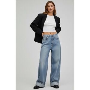 Agolde Womens High-Rise Wide Leg Button-Fly Baggy Light Wash Denim Jeans 27x32